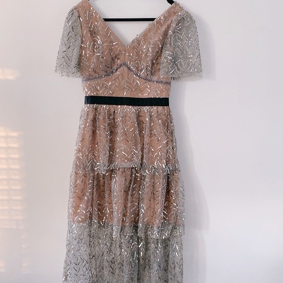 Grey leaf sequin midi dress - Picture 8 of 13